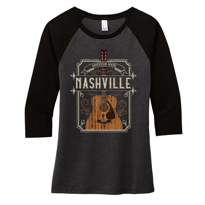 Vintage Nashville Country Music Guitar Player Souvenirs Women's Tri-Blend 3/4-Sleeve Raglan Shirt