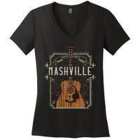 Vintage Nashville Country Music Guitar Player Souvenirs Women's V-Neck T-Shirt