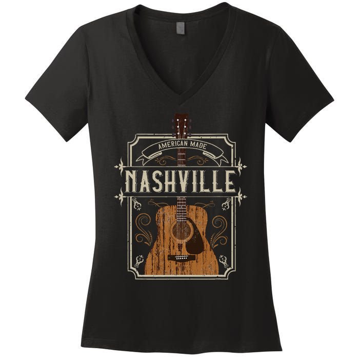 Vintage Nashville Country Music Guitar Player Souvenirs Women's V-Neck T-Shirt