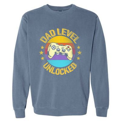 Vintage New Dad Level Unlocked Day For Gamer Funny Gift Garment-Dyed Sweatshirt