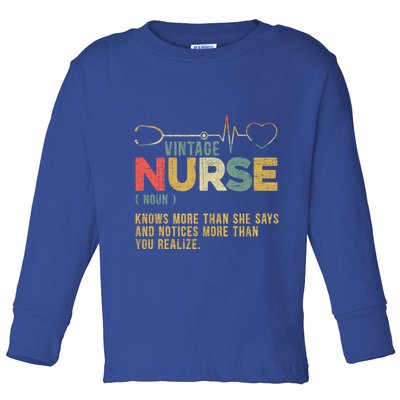 Vintage Nurse Definition Hospital Medical Registered Nursing Great Gift Toddler Long Sleeve Shirt