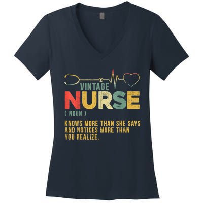 Vintage Nurse Definition Hospital Medical Registered Nursing Women's V-Neck T-Shirt