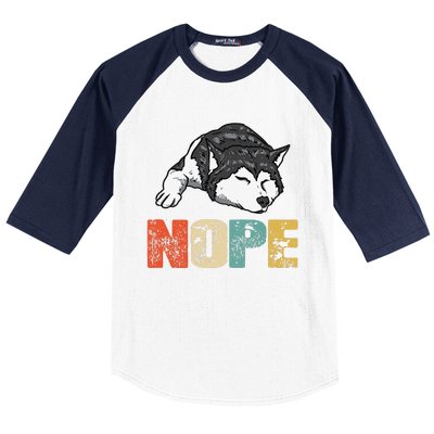 Vintage Nope Funny Siberian Husky Dog Lover Baseball Sleeve Shirt