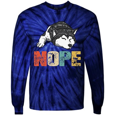 Vintage Nope Funny Siberian Husky Dog Lover Tie-Dye Long Sleeve Shirt