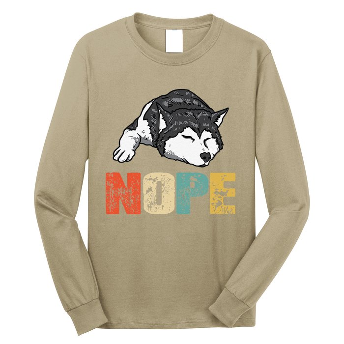 Vintage Nope Funny Siberian Husky Dog Lover Long Sleeve Shirt