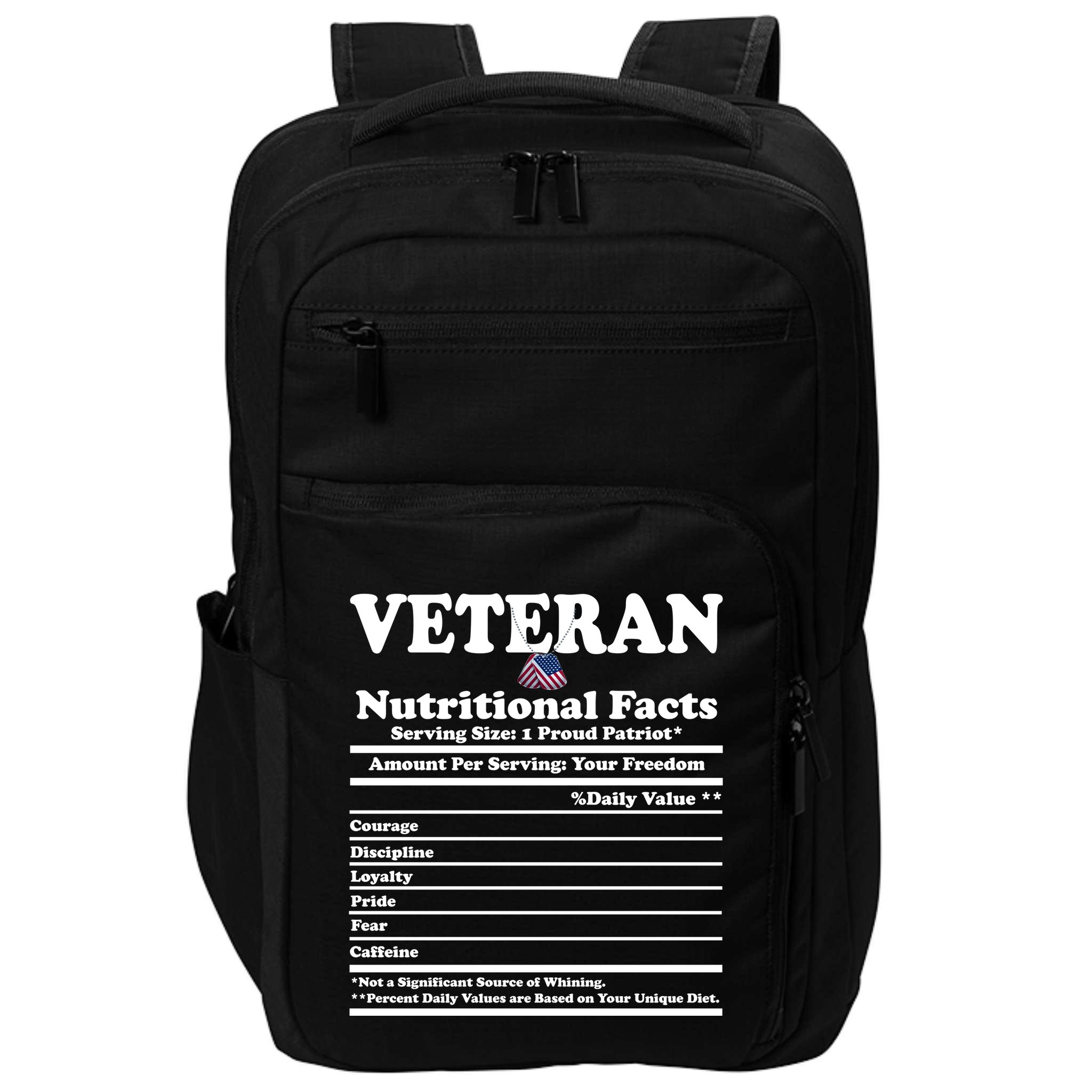 Veteran Nutritional Facts Proud Patriot Impact Tech Backpack