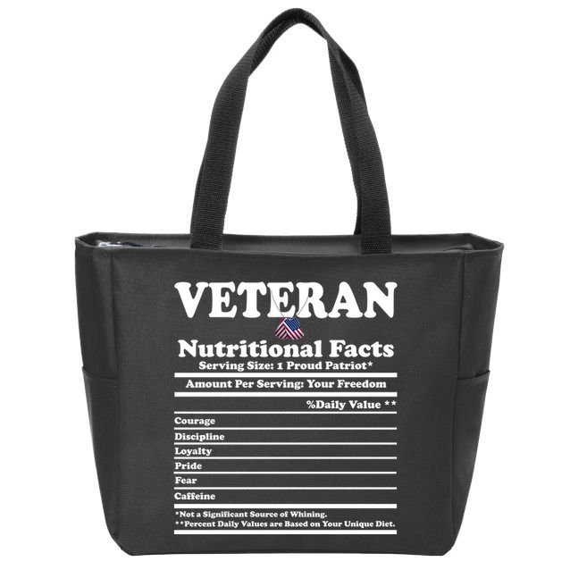 Veteran Nutritional Facts Proud Patriot Zip Tote Bag