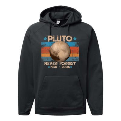 Vintage Never Forget Pluto Nerdy Astronomy Space Science Gift Performance Fleece Hoodie