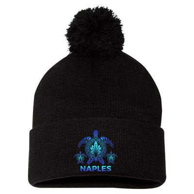 Vintage Naples Florida FL Ocean Blue Sea Turtle Souvenirs Pom Pom 12in Knit Beanie