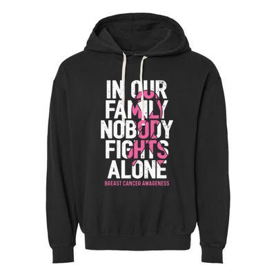 vintage nobody fights alone breast cancer awareness Garment-Dyed Fleece Hoodie