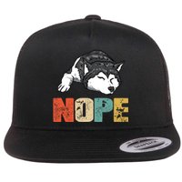 Vintage Nope Funny Siberian Husky Dog Lover TShirt Flat Bill Trucker Hat