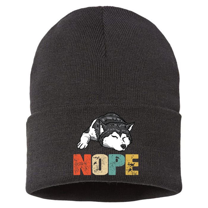 Vintage Nope Funny Siberian Husky Dog Lover TShirt Sustainable Knit Beanie