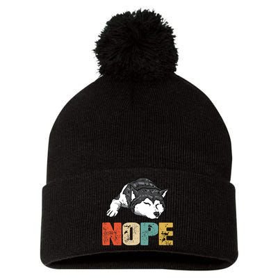 Vintage Nope Funny Siberian Husky Dog Lover TShirt Pom Pom 12in Knit Beanie