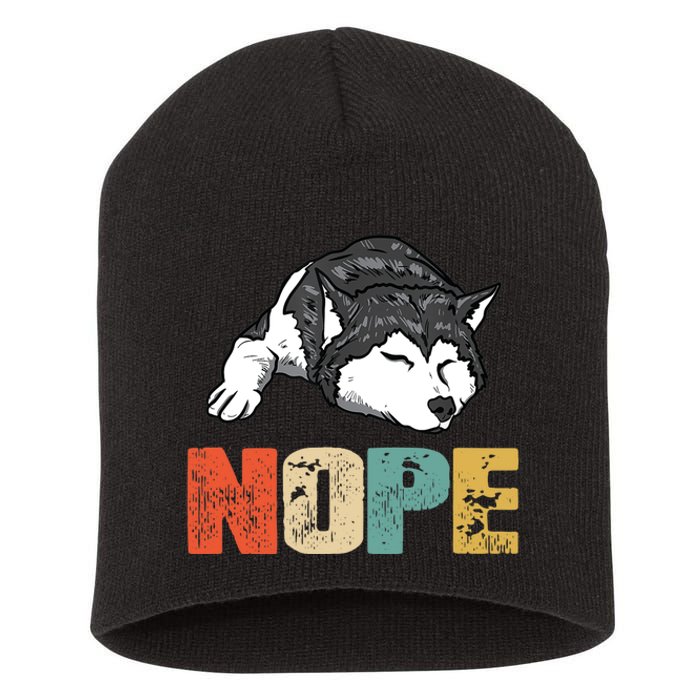 Vintage Nope Funny Siberian Husky Dog Lover TShirt Short Acrylic Beanie