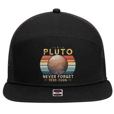 Vintage Never Forget Pluto Funny Space Science Lover 7 Panel Mesh Trucker Snapback Hat