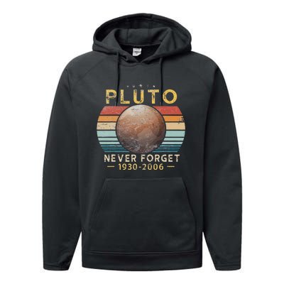 Vintage Never Forget Pluto Funny Space Science Lover Performance Fleece Hoodie