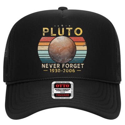 Vintage Never Forget Pluto Funny Space Science Lover High Crown Mesh Back Trucker Hat