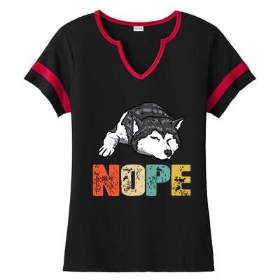 Vintage Nope Funny Siberian Husky Dog Lover Ladies Halftime Notch Neck Tee