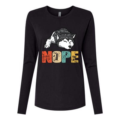 Vintage Nope Funny Siberian Husky Dog Lover Womens Cotton Relaxed Long Sleeve T-Shirt