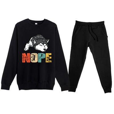 Vintage Nope Funny Siberian Husky Dog Lover Premium Crewneck Sweatsuit Set