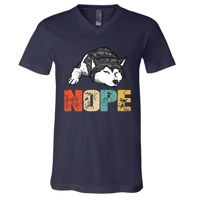 Vintage Nope Funny Siberian Husky Dog Lover V-Neck T-Shirt