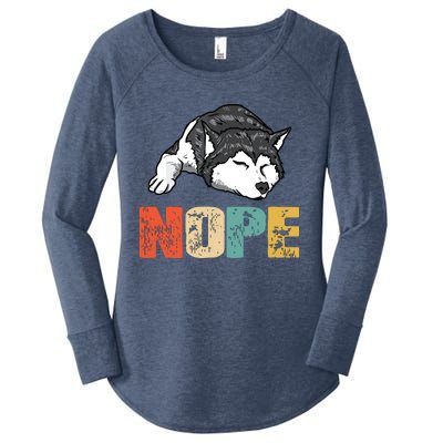 Vintage Nope Funny Siberian Husky Dog Lover Women's Perfect Tri Tunic Long Sleeve Shirt