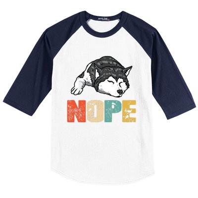 Vintage Nope Funny Siberian Husky Dog Lover Baseball Sleeve Shirt