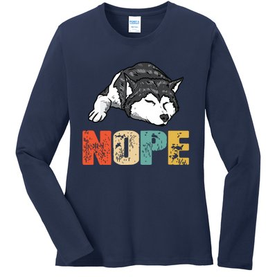 Vintage Nope Funny Siberian Husky Dog Lover Ladies Long Sleeve Shirt