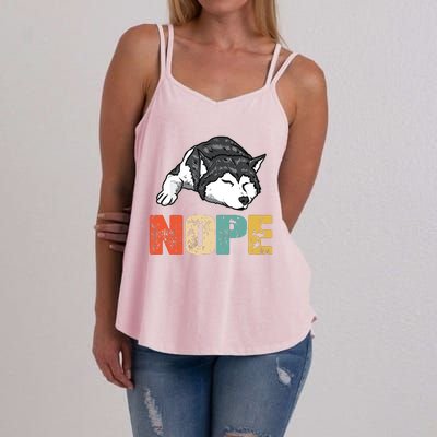 Vintage Nope Funny Siberian Husky Dog Lover Women's Strappy Tank