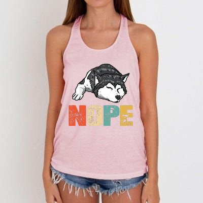 Vintage Nope Funny Siberian Husky Dog Lover Women's Knotted Racerback Tank