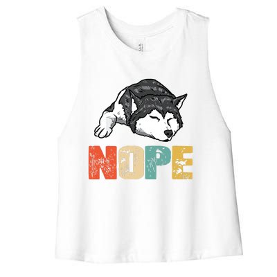 Vintage Nope Funny Siberian Husky Dog Lover Women's Racerback Cropped Tank