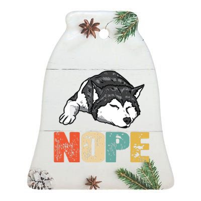 Vintage Nope Funny Siberian Husky Dog Lover Ceramic Bell Ornament