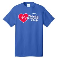 Vintage Nurse Graphic Heart Stethoscope And Heartbeat Cool Gift Tall T-Shirt