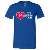 Vintage Nurse Graphic Heart Stethoscope And Heartbeat Cool Gift V-Neck T-Shirt