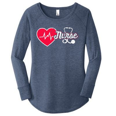 Vintage Nurse Graphic Heart Stethoscope And Heartbeat Cool Gift Women's Perfect Tri Tunic Long Sleeve Shirt