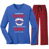 Vampire Nurse Halloween Nursing Scary Rn Funny Coworker Gift Women's Long Sleeve Flannel Pajama Set 