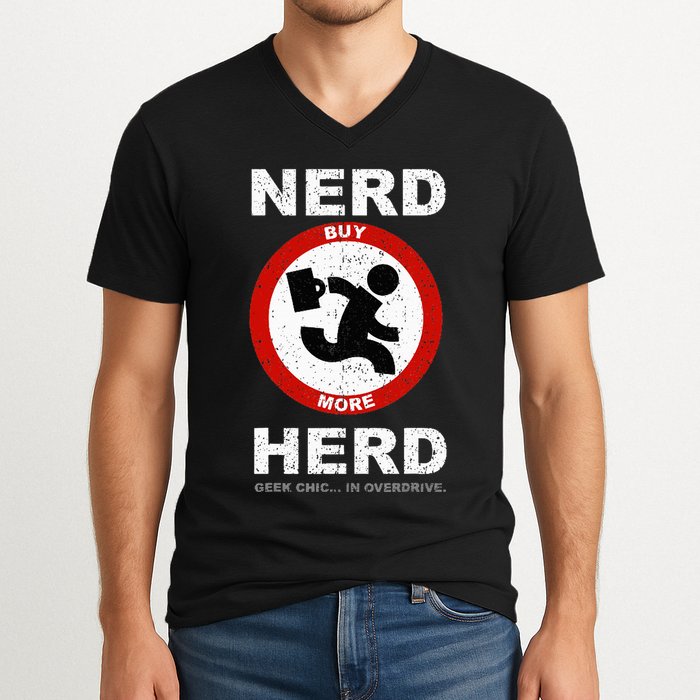 Vintage Nerd Herd Geek Chic In Overdrive V-Neck T-Shirt
