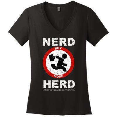 Vintage Nerd Herd Geek Chic In Overdrive Women's V-Neck T-Shirt