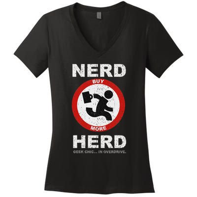 Vintage Nerd Herd Geek Chic In Overdrive Women's V-Neck T-Shirt