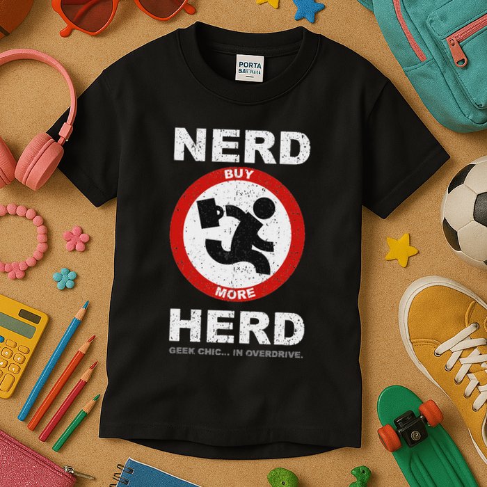 Vintage Nerd Herd Geek Chic In Overdrive Kids T-Shirt