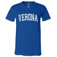 Verona New Jersey NJ Vintage Athletic Sports Design  V-Neck T-Shirt