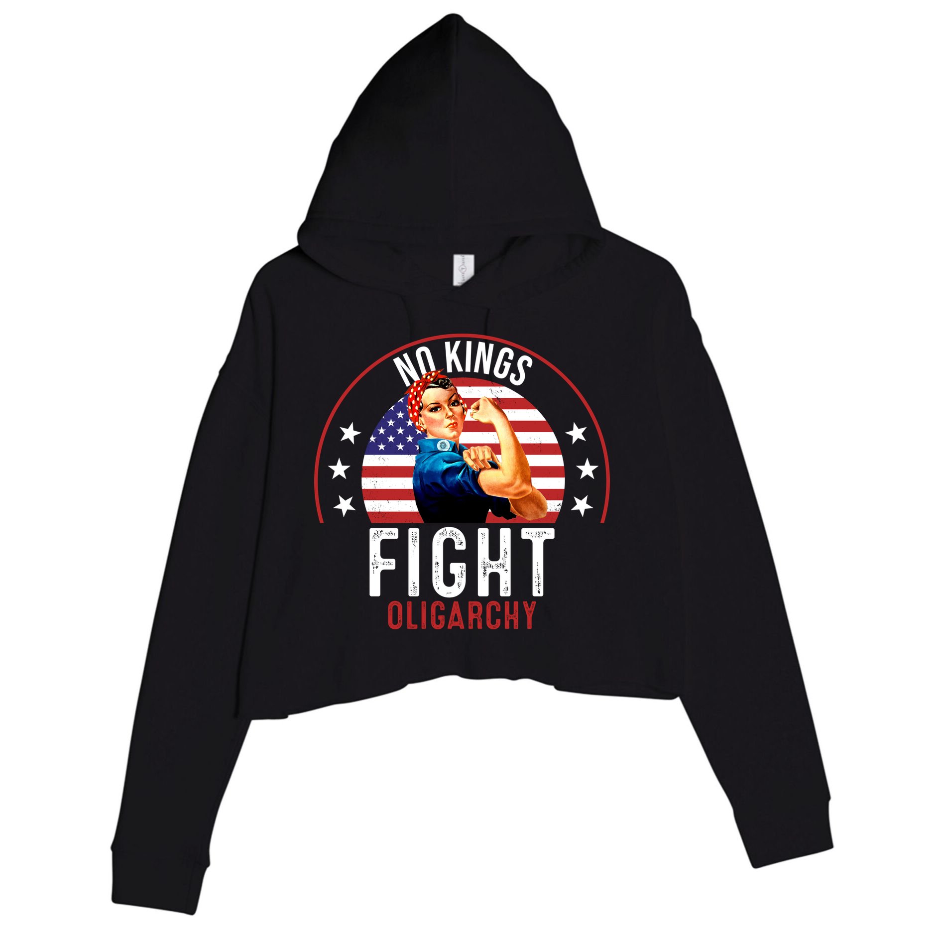 Vintage No Kings Fight Oligarchy Crop Fleece Hoodie