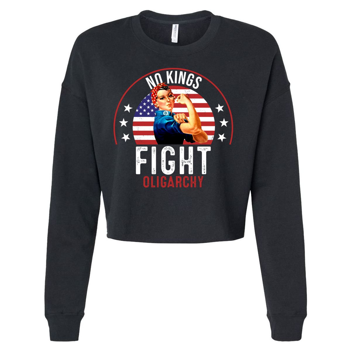 Vintage No Kings Fight Oligarchy Cropped Pullover Crew