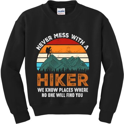 Vintage Never Mess With A Hiker Hiking Funny Hikers Kids Sweatshirt