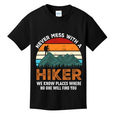 Vintage Never Mess With A Hiker Hiking Funny Hikers Kids T-Shirt