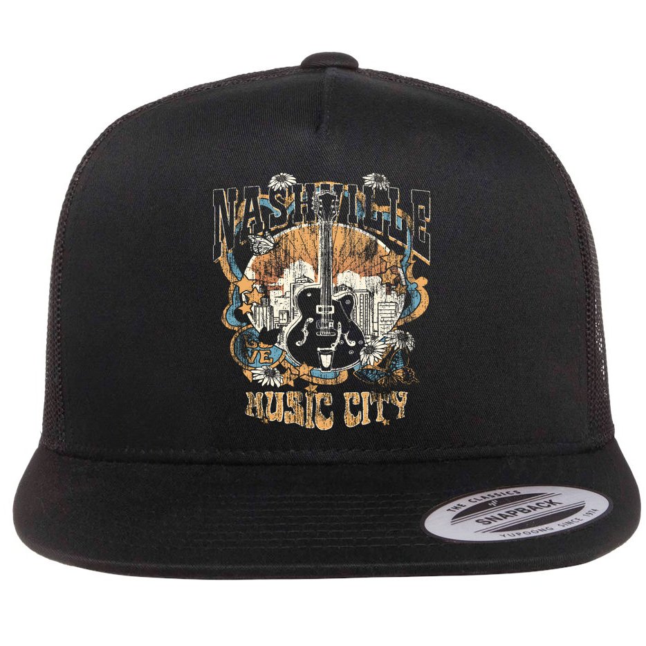Vintage Nashville Music City Tennessee Flat Bill Trucker Hat
