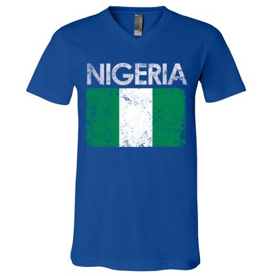 Vintage Nigeria Nigerian Flag Pride Gift V-Neck T-Shirt