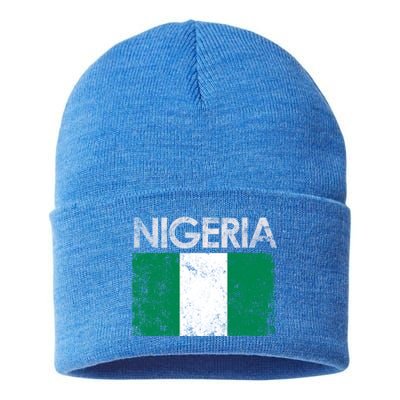 Vintage Nigeria Nigerian Flag Pride Gift Sustainable Knit Beanie