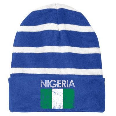 Vintage Nigeria Nigerian Flag Pride Gift Striped Beanie with Solid Band