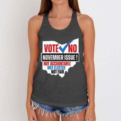 Vote No November Issue 1 Not Accountable Not Elected Not Fair Women's Knotted Racerback Tank